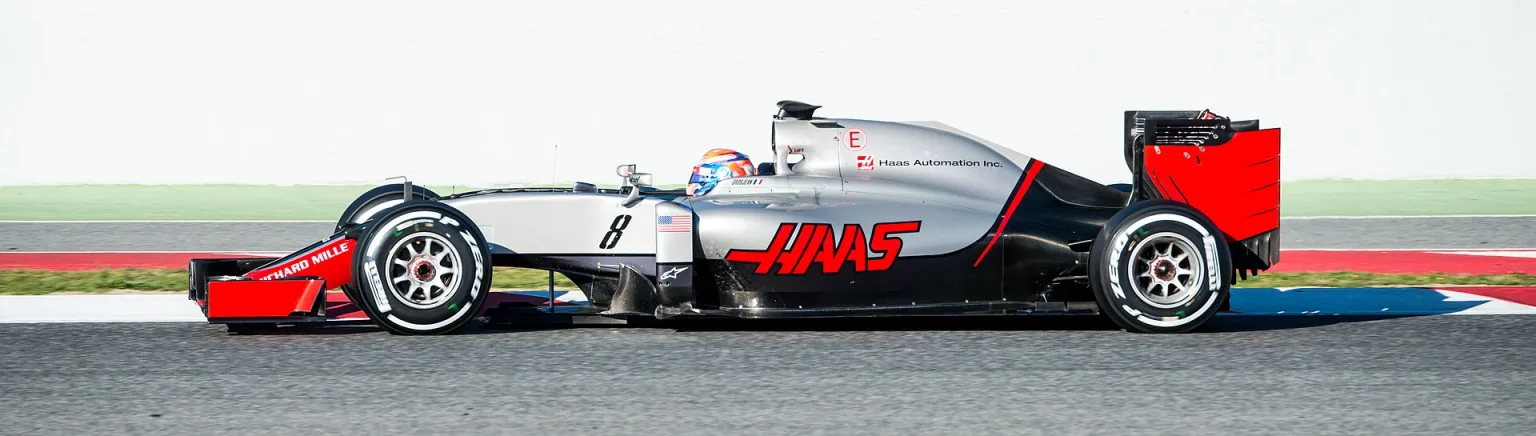 Romain Grosjean testing the Haas F1 car during 2016 pre-season in Barcelona.