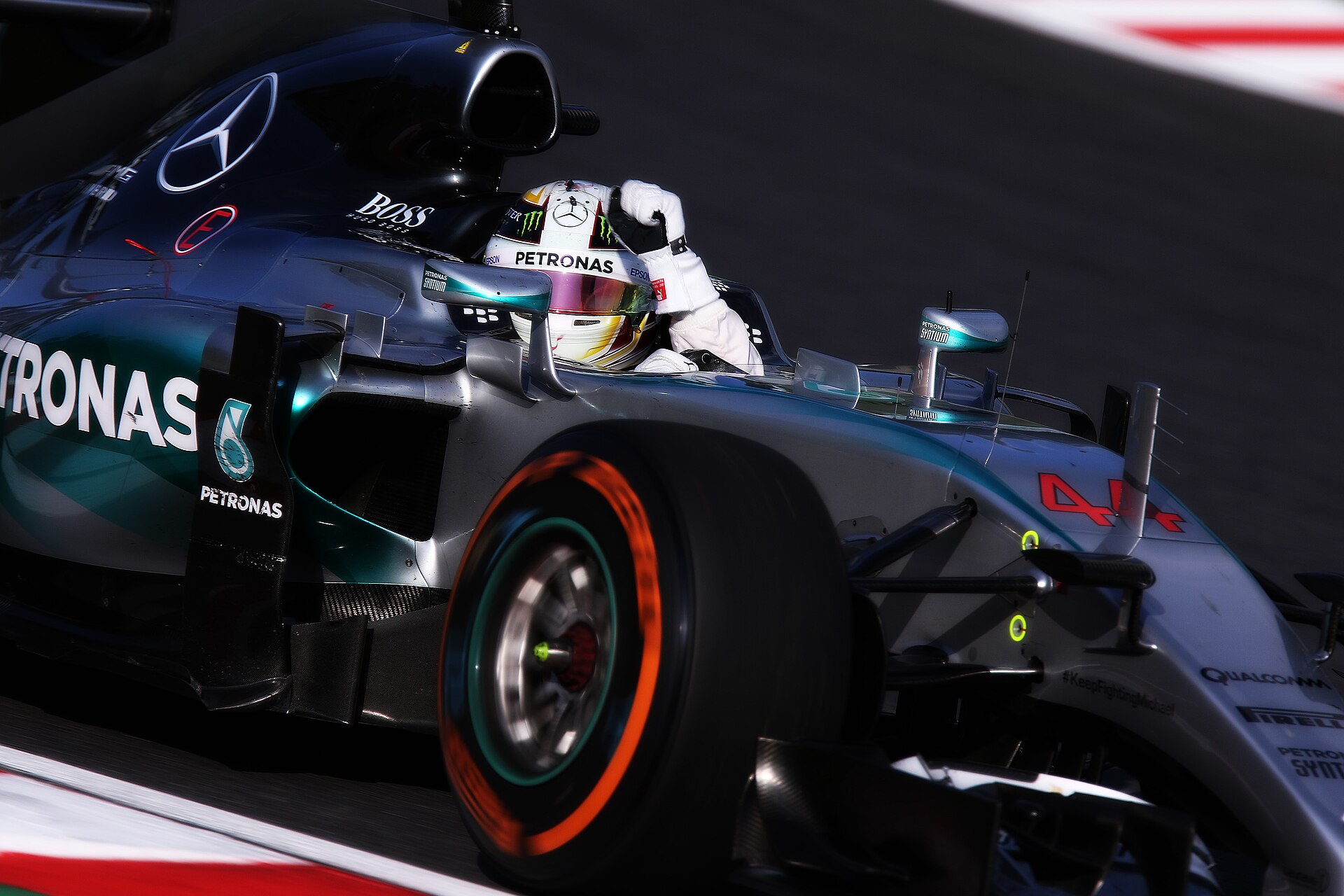 Lewis Hamilton driving the Mercedes F1 W06 Hybrid in 2015.