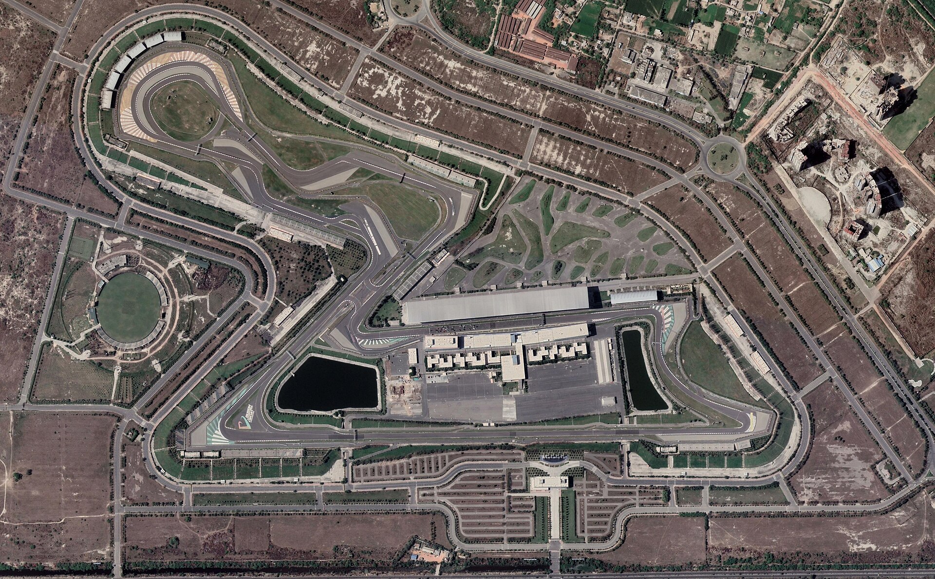 Aerial view of the Buddh International Circuit in Greater Noida.
