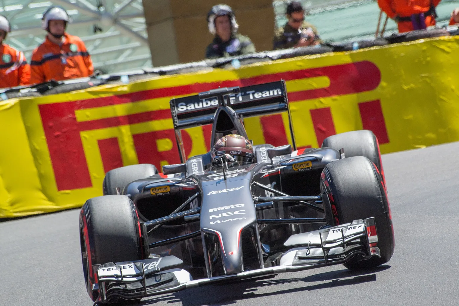 Adrian Sutil driving the Sauber C33 at the 2014 Monaco Grand Prix.