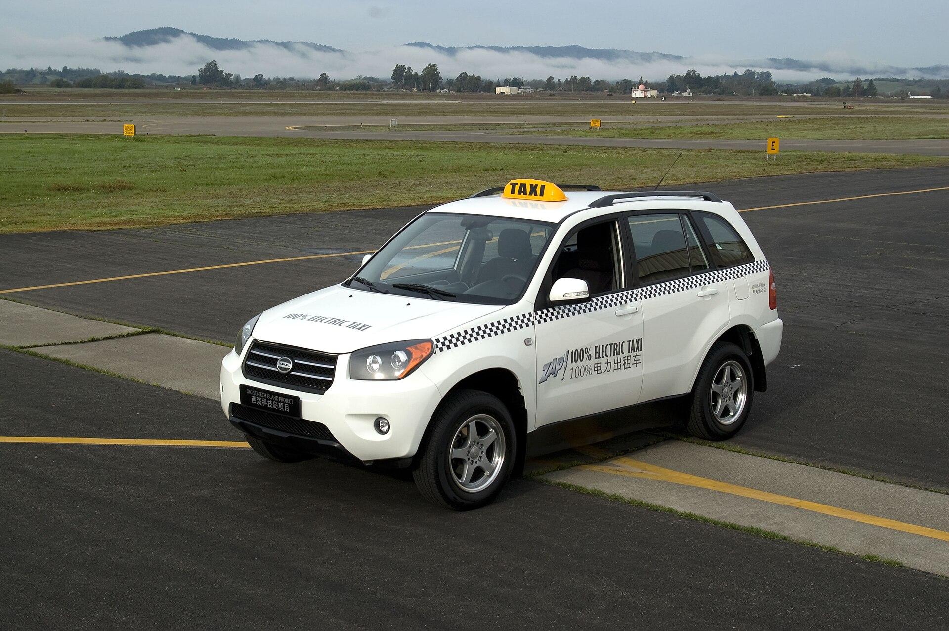 ZAP Jonway electric taxi at a motor show in 2010