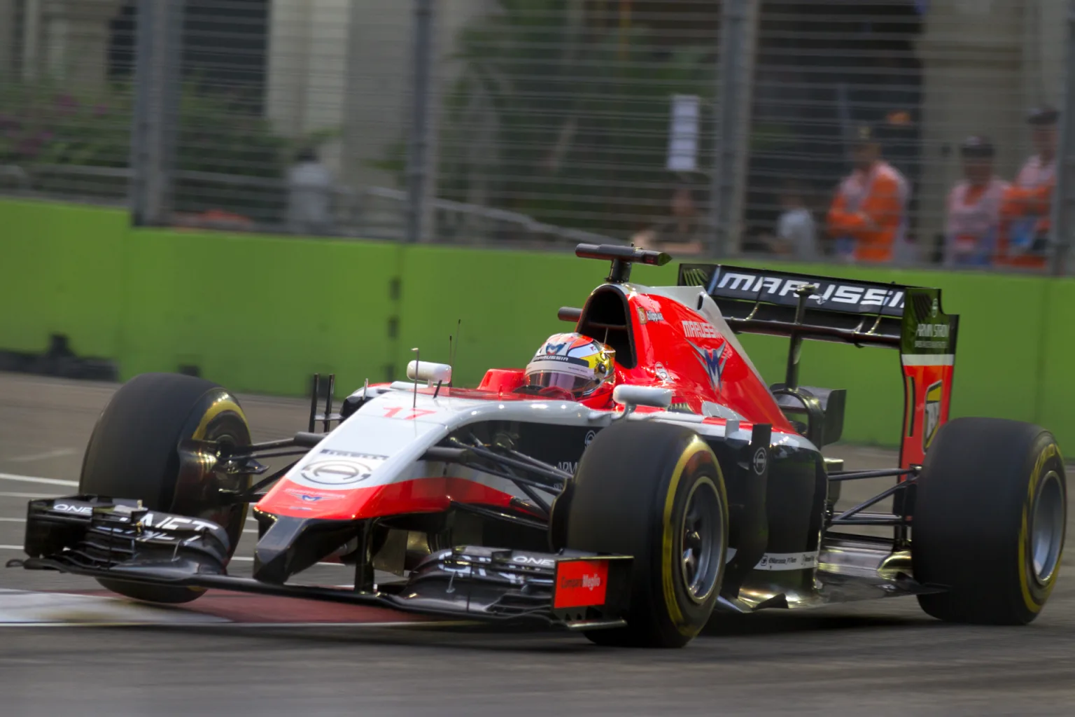Jules Bianchi driving the Marussia MR03 in 2014.
