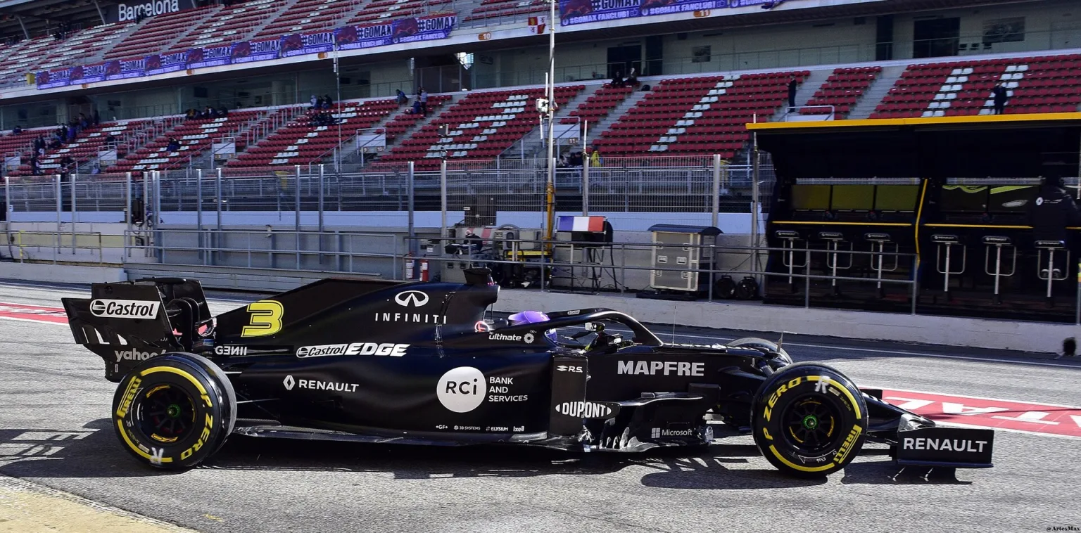 Renault R.S.20 Formula One car during 2020 pre-season testing.