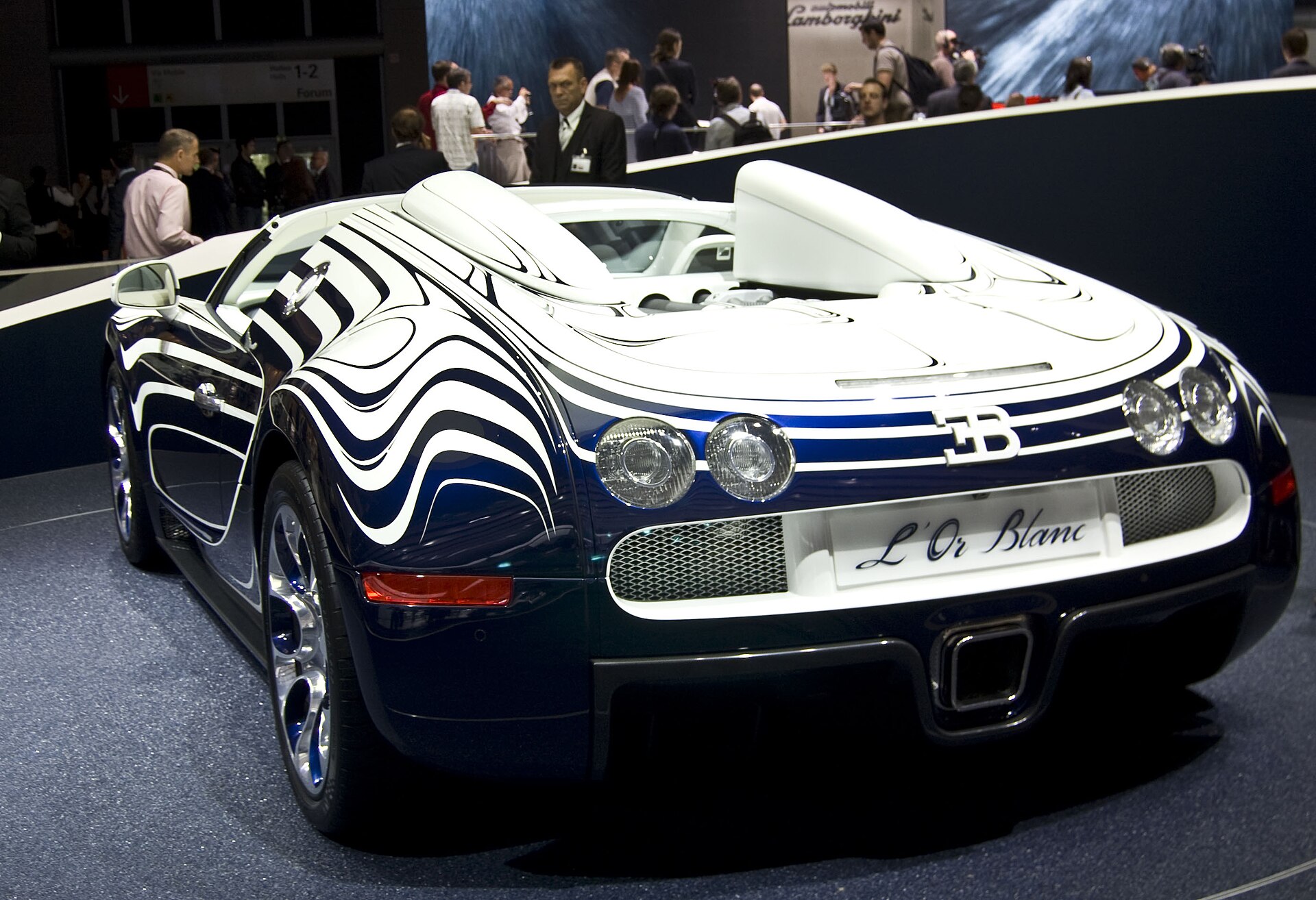 Bugatti Veyron Grand Sport L'Or Blanc on display, 2011 one-off collaboration.