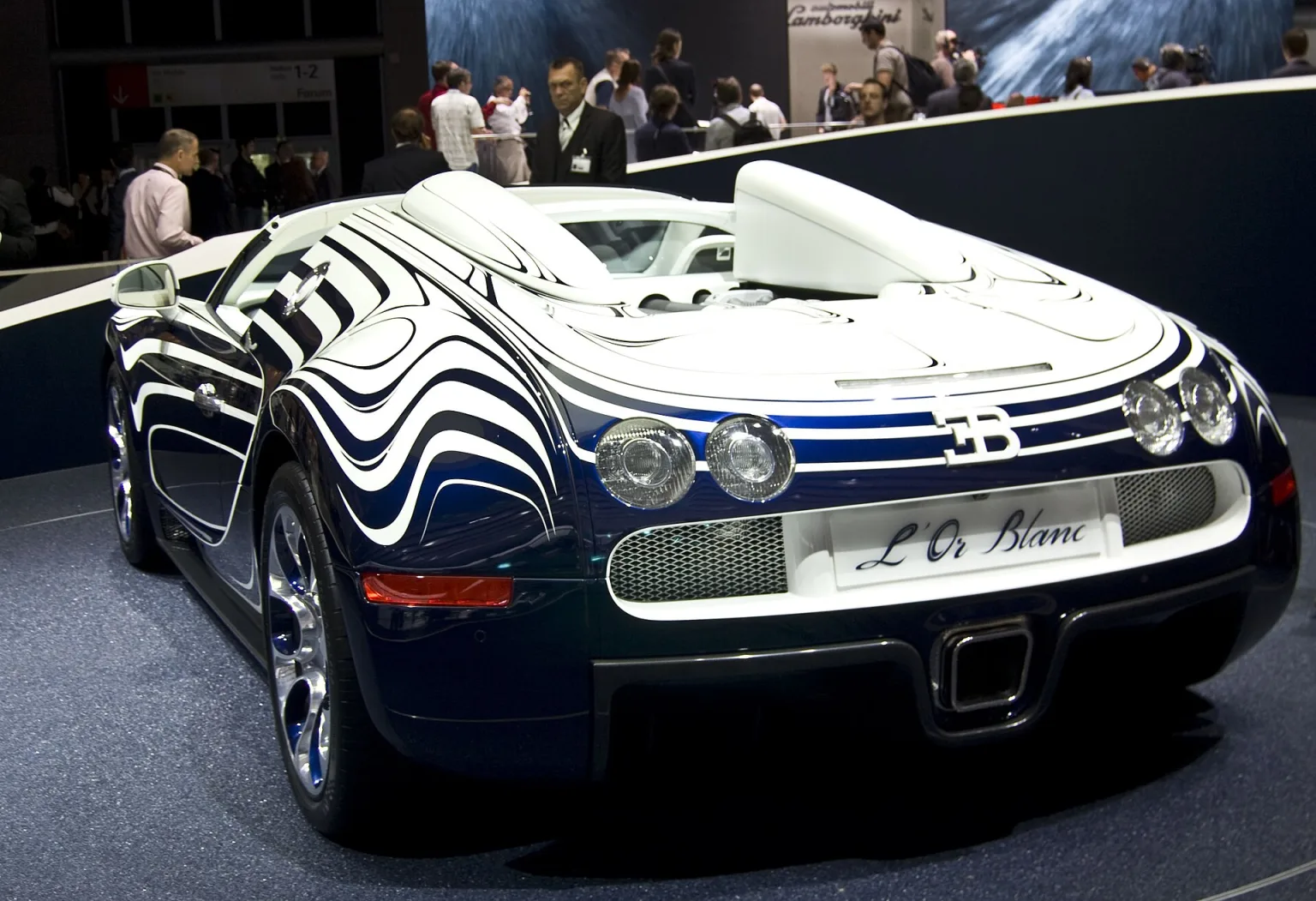 Bugatti Veyron Grand Sport L'Or Blanc on display, 2011 one-off collaboration.