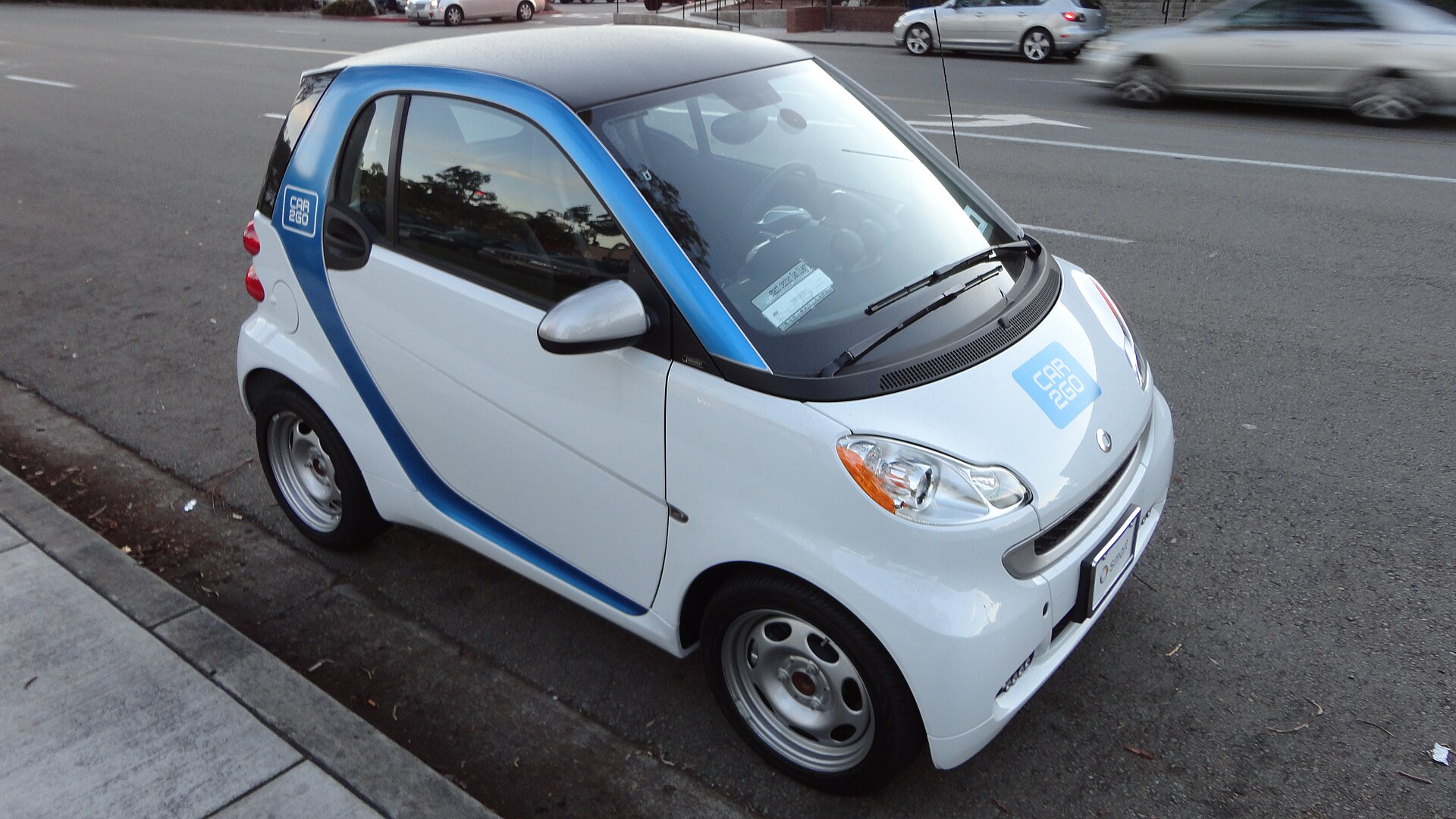 Smart Fortwo car2go vehicle in San Diego, similar to 2012 London launch cars.