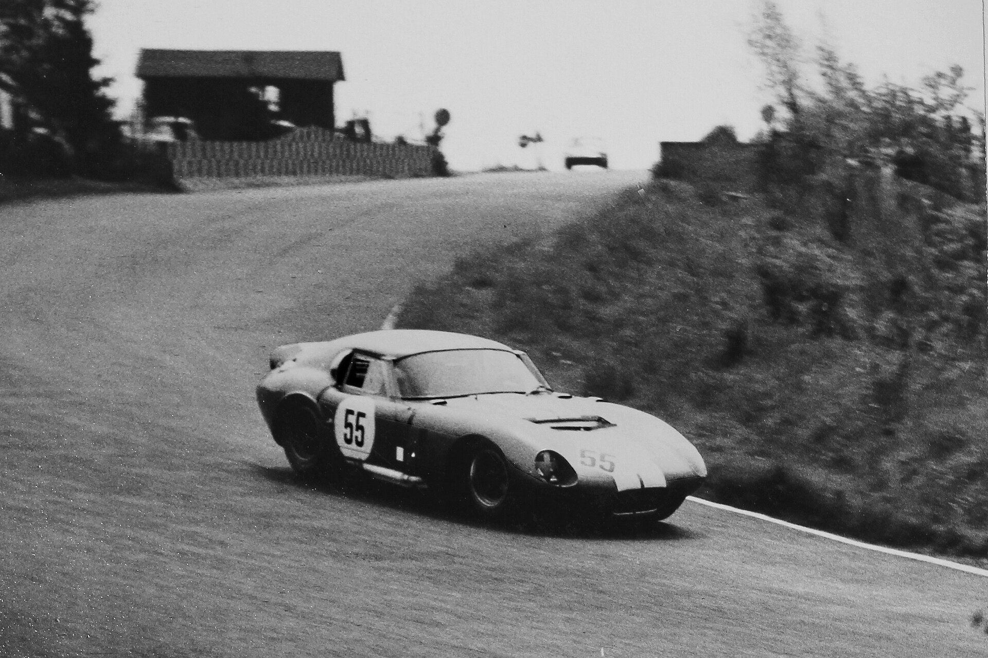 1965 Shelby Cobra racing at Hatzenbach, Nürburgring, 1965.