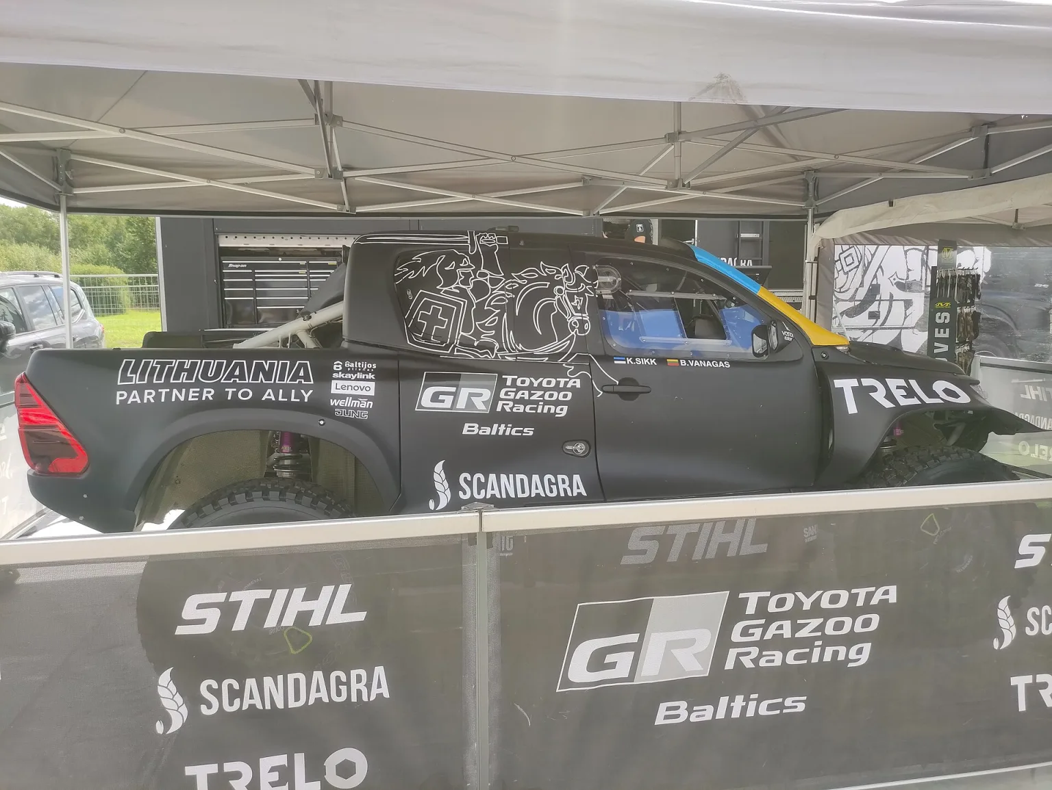 Toyota Hilux Dakar at 2023 Rally Estonia, a contemporary cross-country rally vehicle.