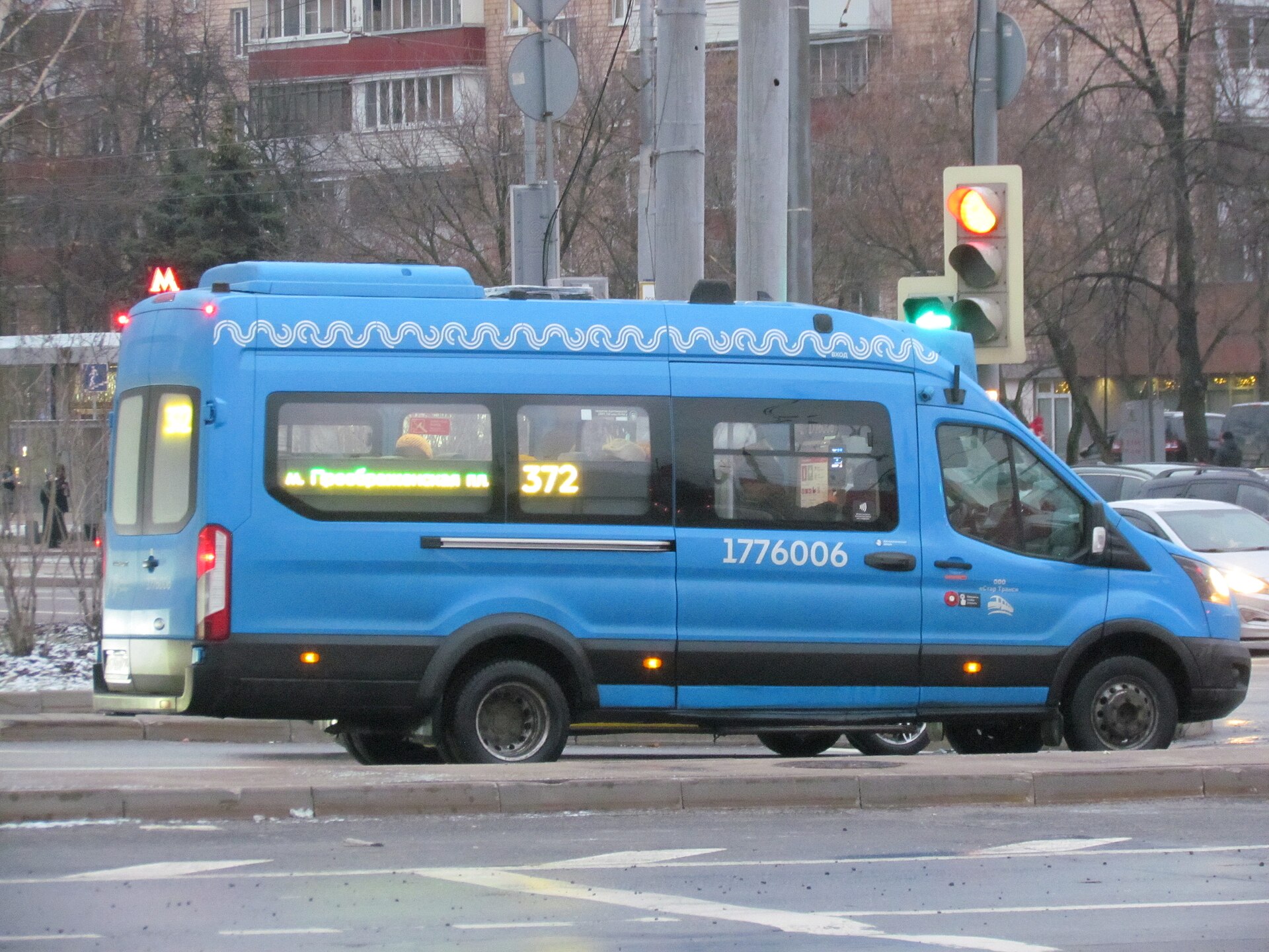 Ford Transit (2013) bus in Moscow, photographed in January 2025.