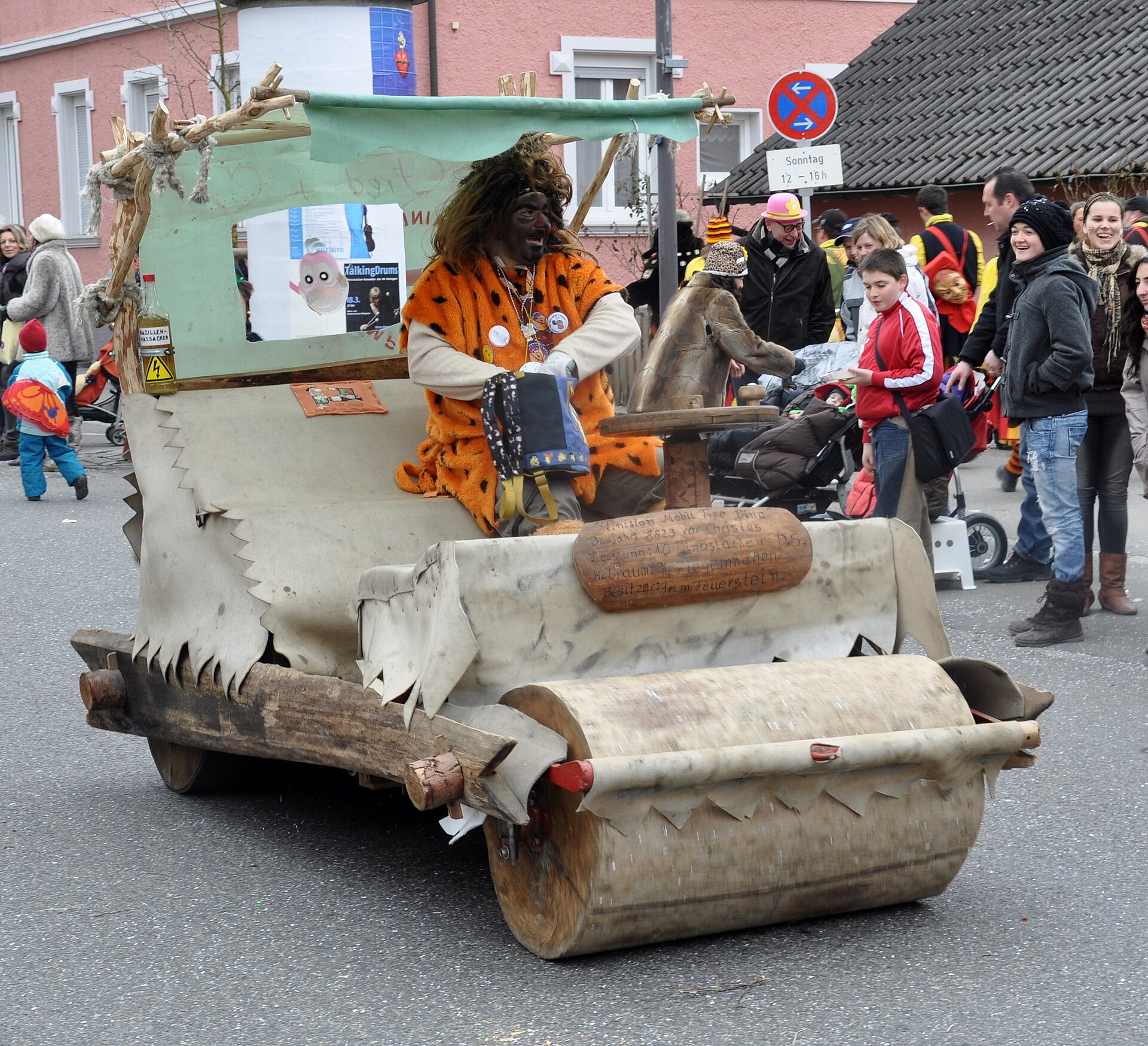 Fred Flintstone car replica at Weingarten Narrensprung 2011 parade.