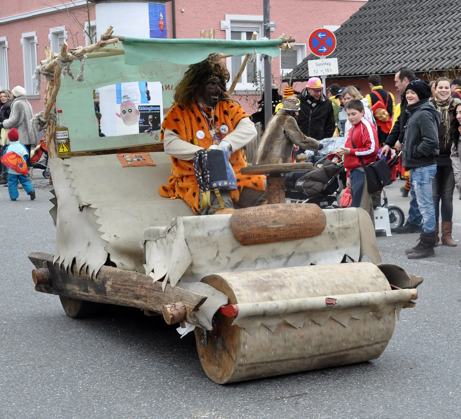 Fred Flintstone car replica at Weingarten Narrensprung 2011 parade.