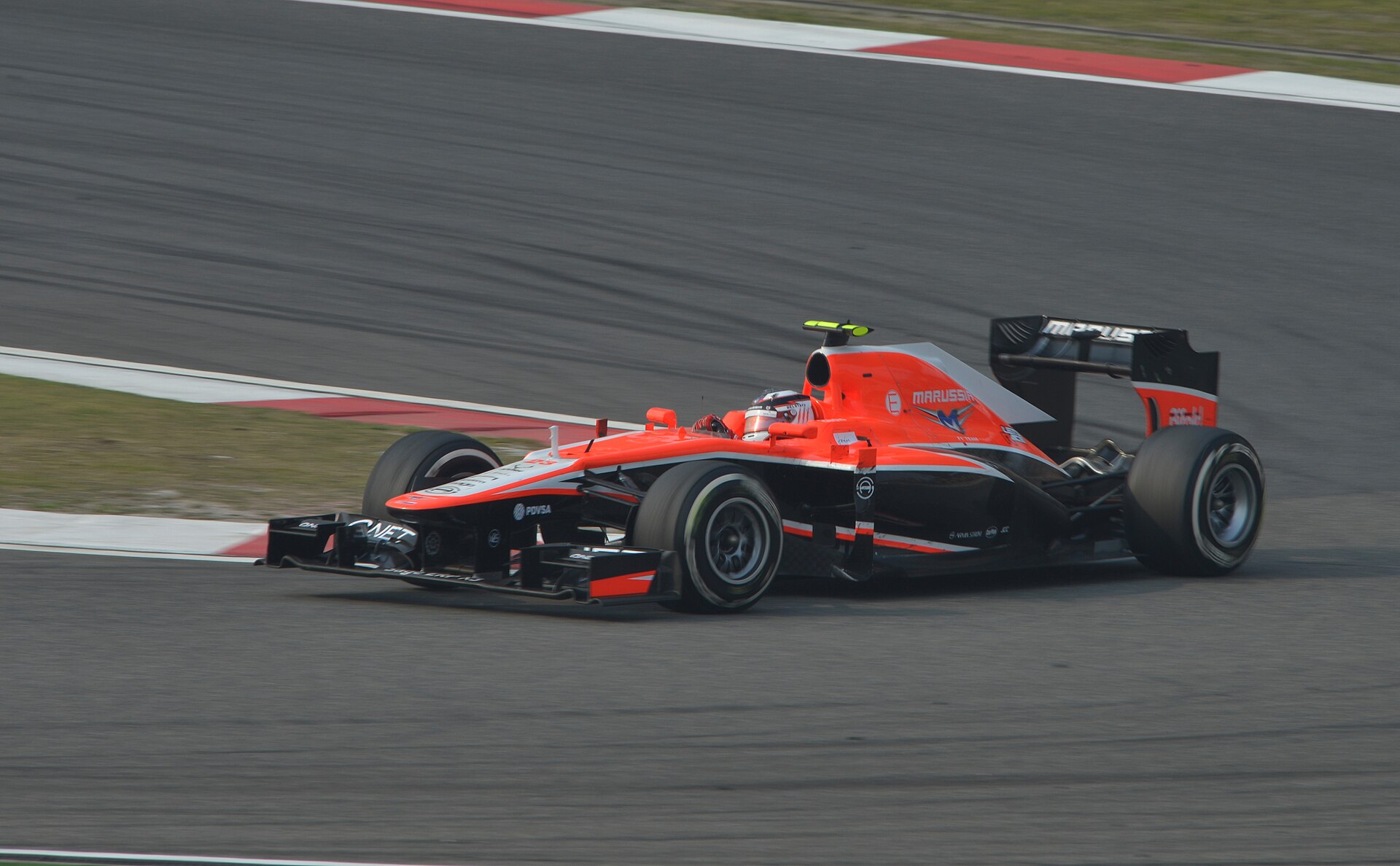 A Marussia F1 Team car from the early 2010s Formula One seasons.