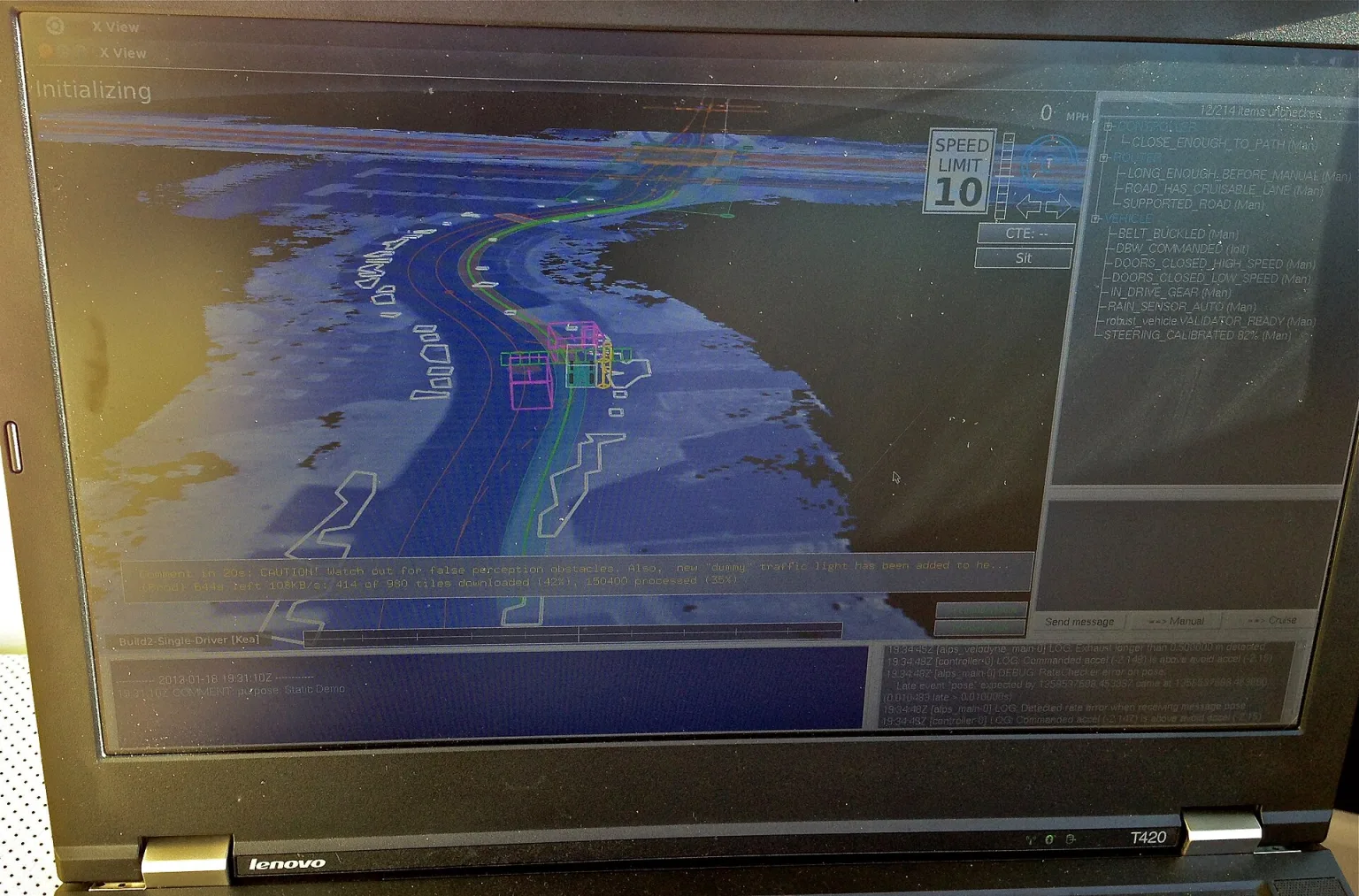 Interior of a Google autonomous car, related to vehicle sensor technology.