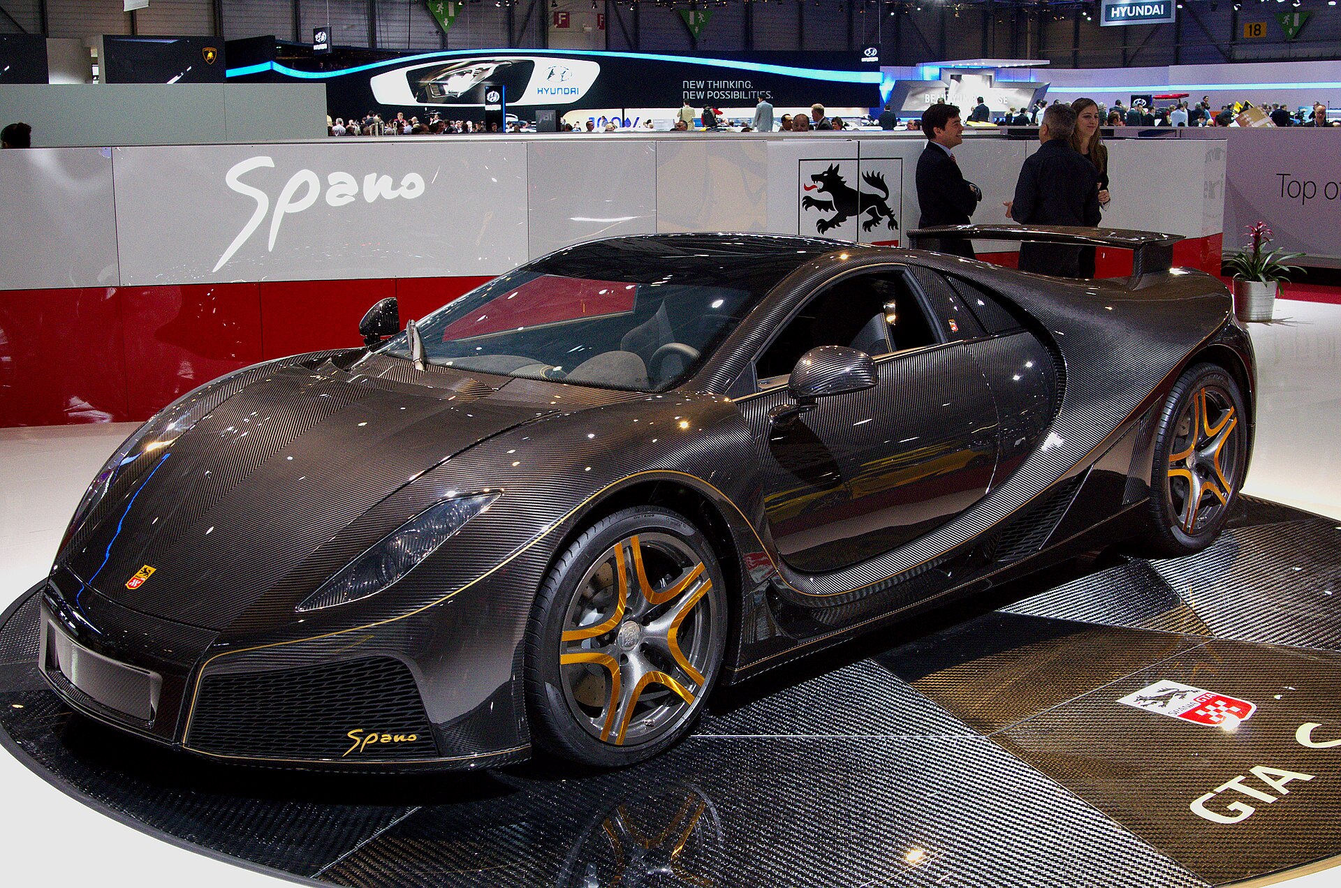 2013 Spania GTA Spano at the Geneva Motor Show, left side view.