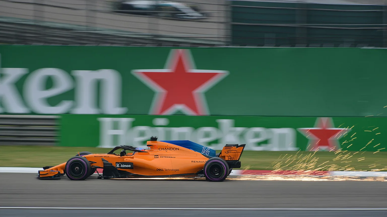 Fernando Alonso driving the 2018 McLaren at the Chinese Grand Prix.