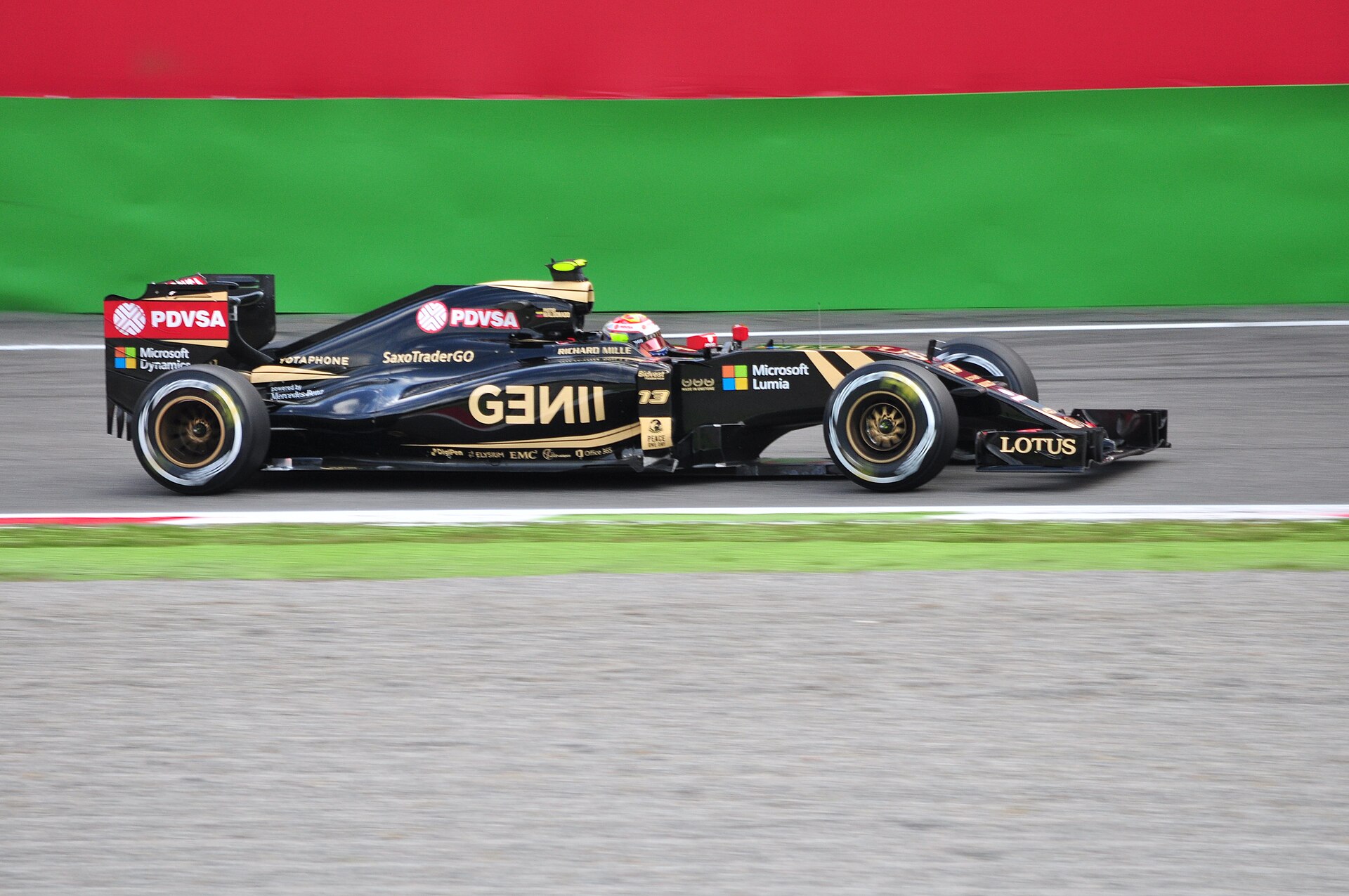 Pastor Maldonado driving the Lotus E23 Hybrid in 2015.