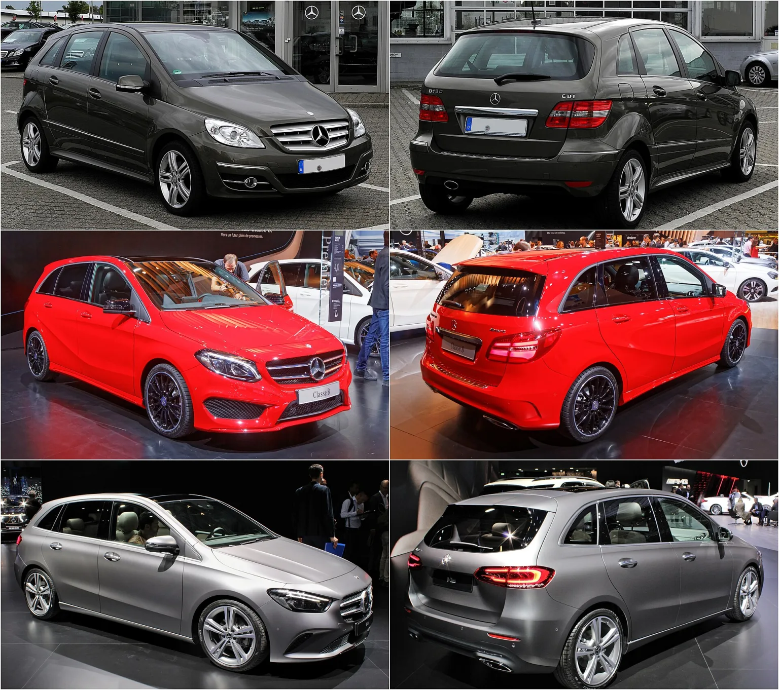 Mercedes-Benz B-Class timeline showing multiple generations.