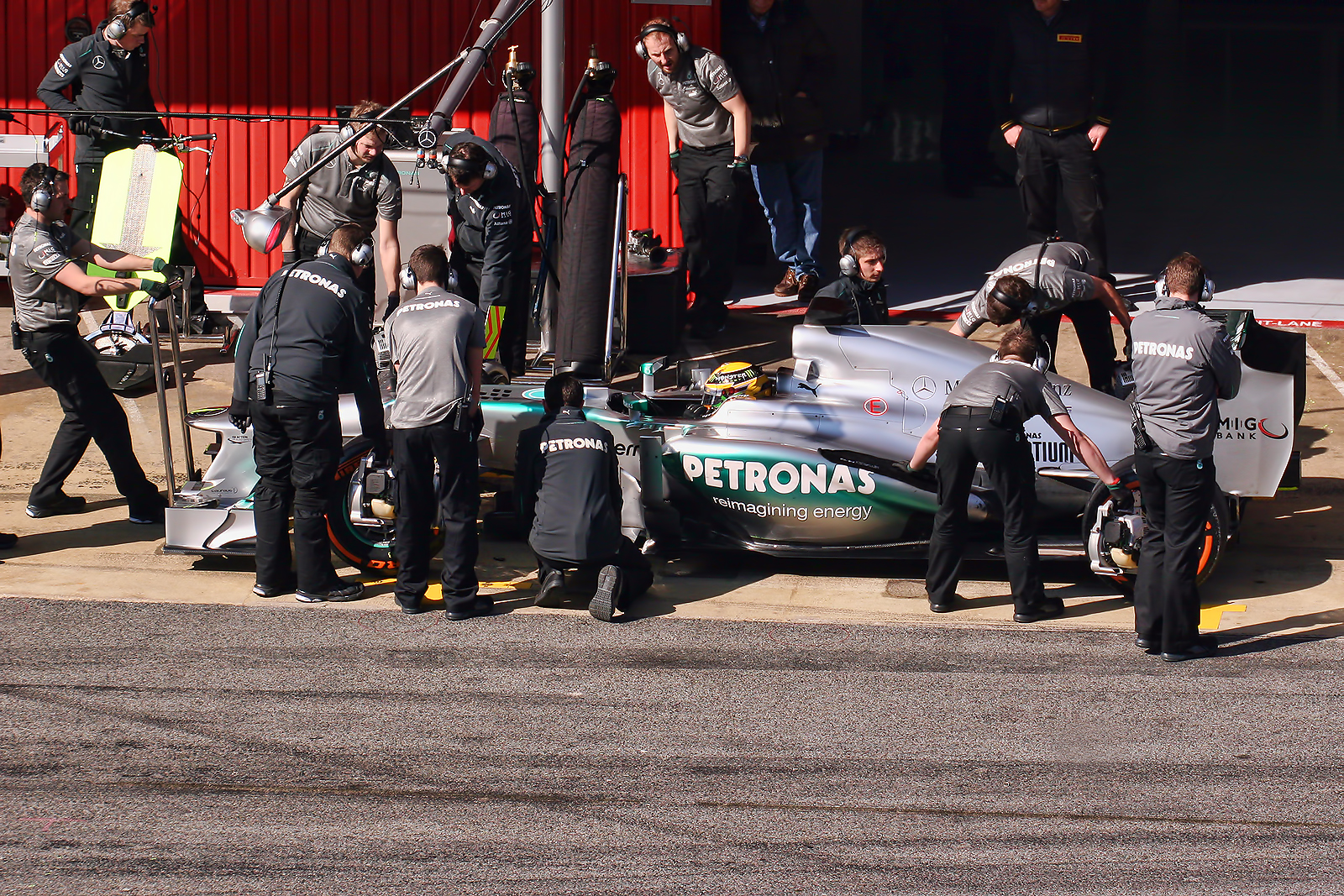 Lewis Hamilton driving the Mercedes AMG F1 W04 in 2013.