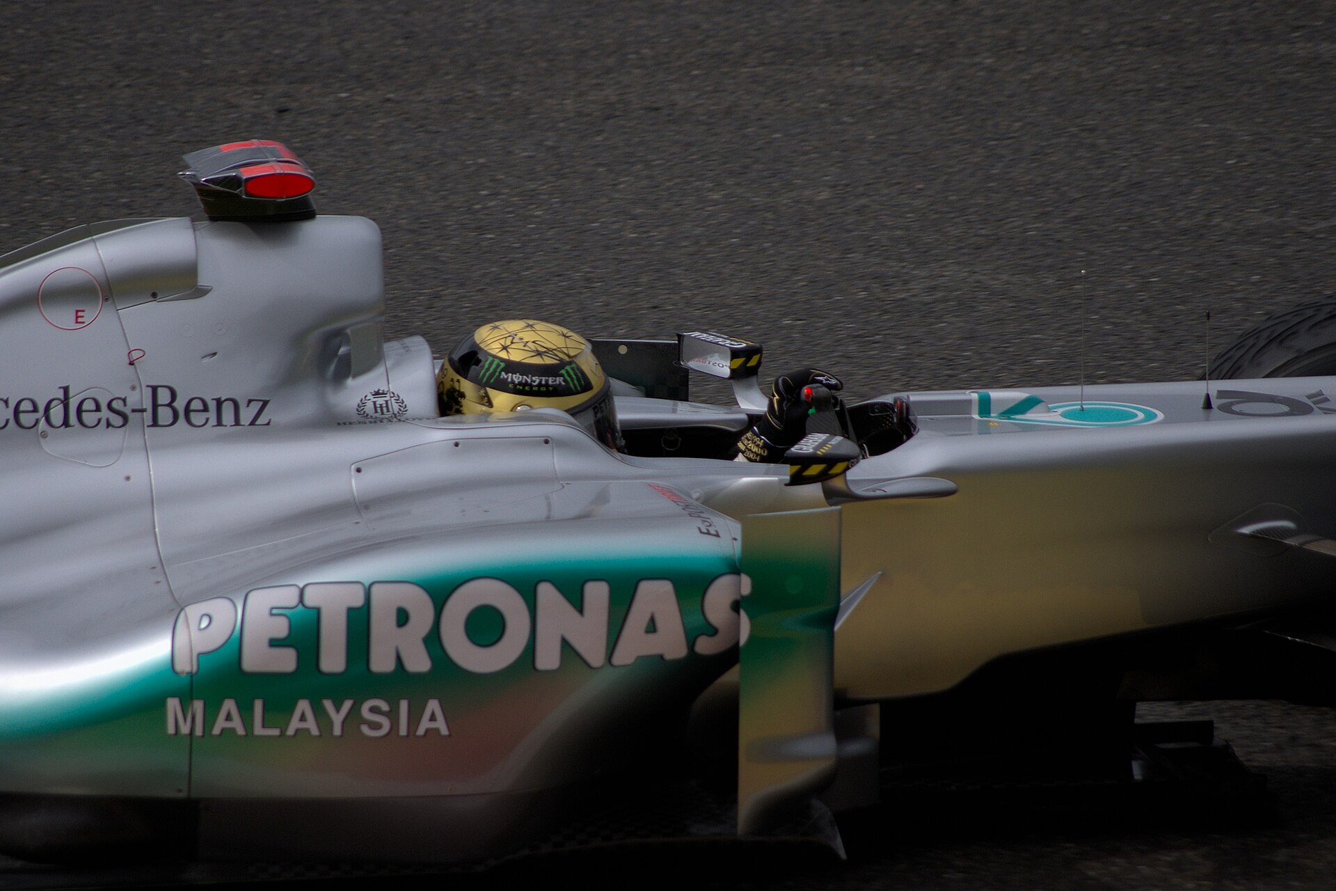 Michael Schumacher driving the Mercedes W02 at the 2011 Belgian Grand Prix.