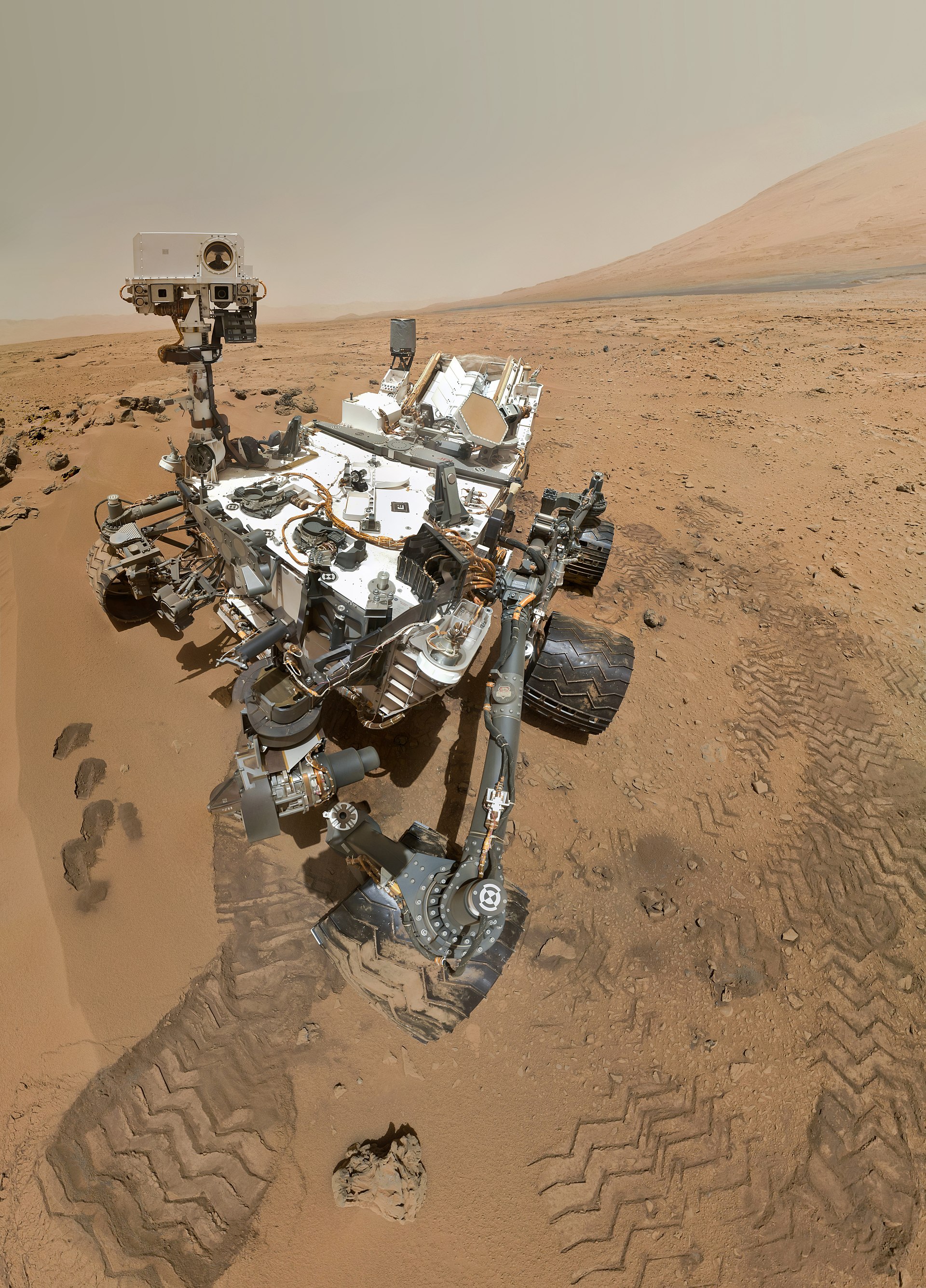 Curiosity rover self-portrait taken by its arm camera on Mars.