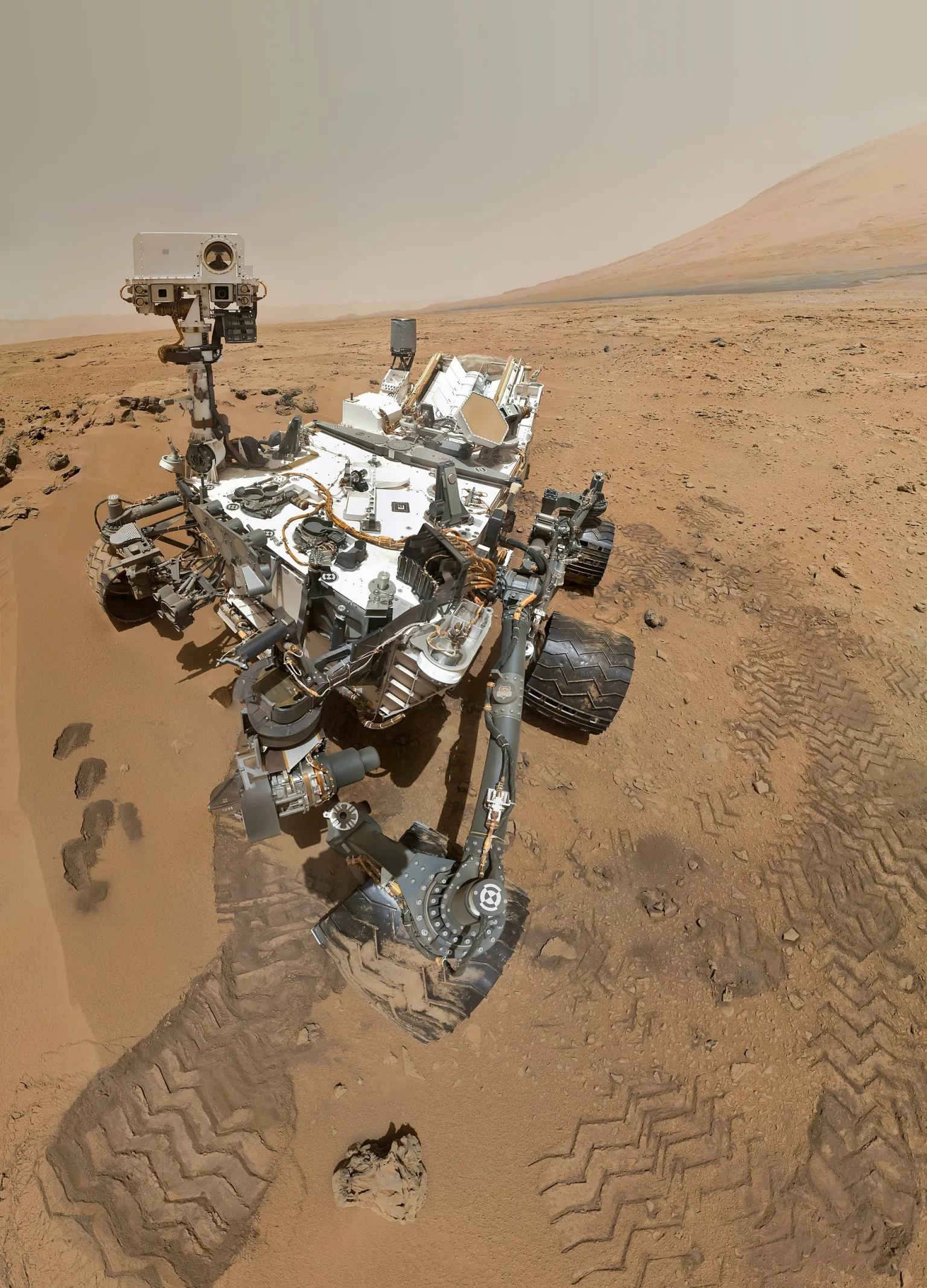 Curiosity rover self-portrait taken by its arm camera on Mars.