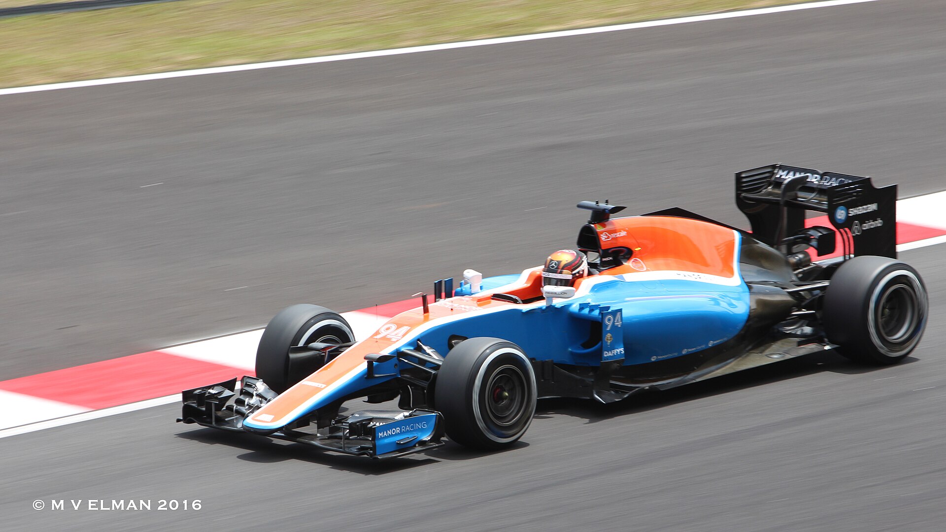 Pascal Wehrlein driving the Manor Racing Team MRT05 in 2016.