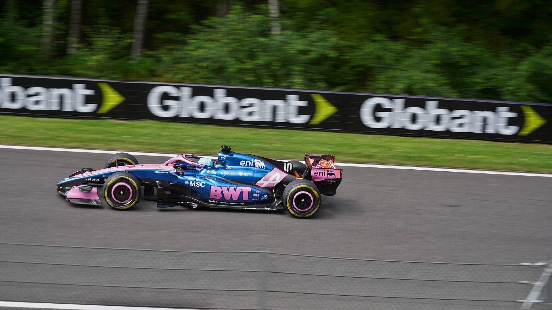 Pierre Gasly driving the 2026 Alpine A526 at Spa-Francorchamps.