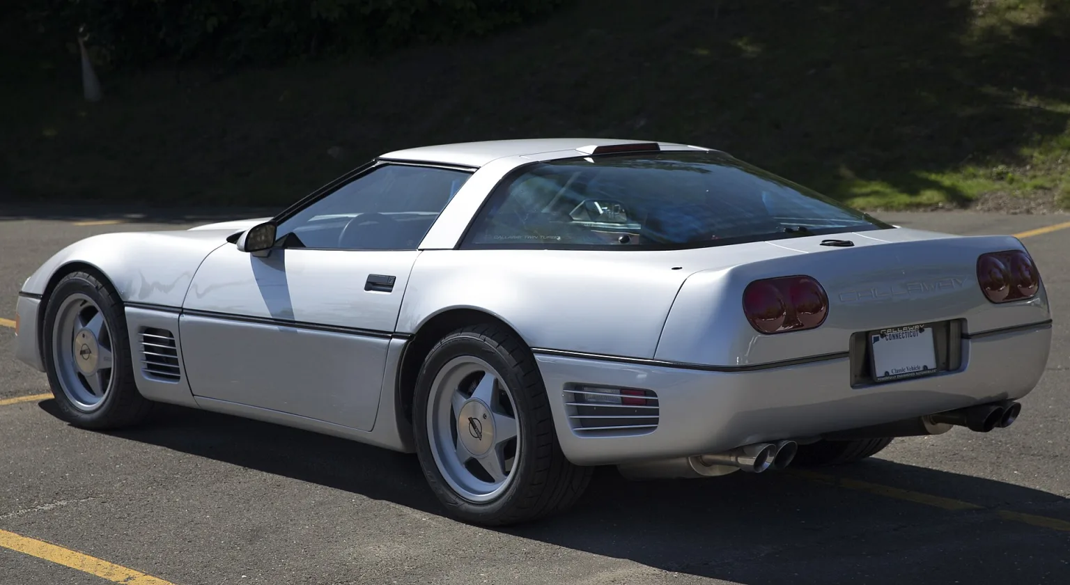 1988 Callaway Twin Turbo Corvette in Silver, rear left view