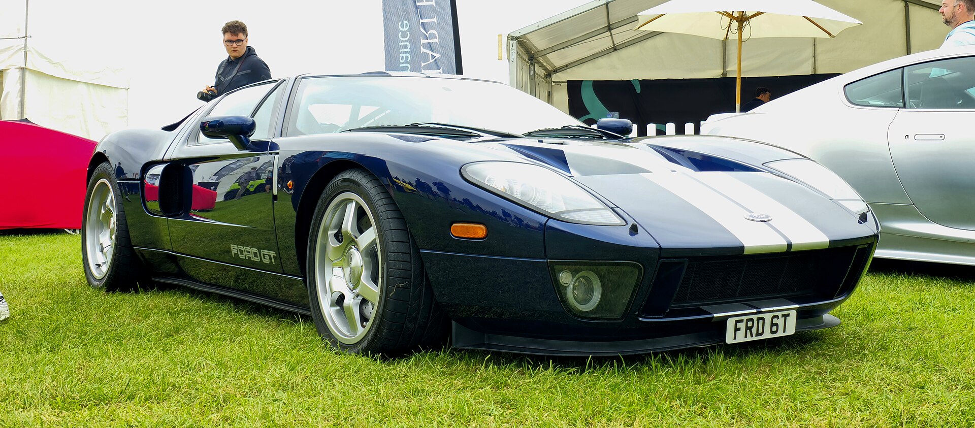 2005 Ford GT in silver with white stripes