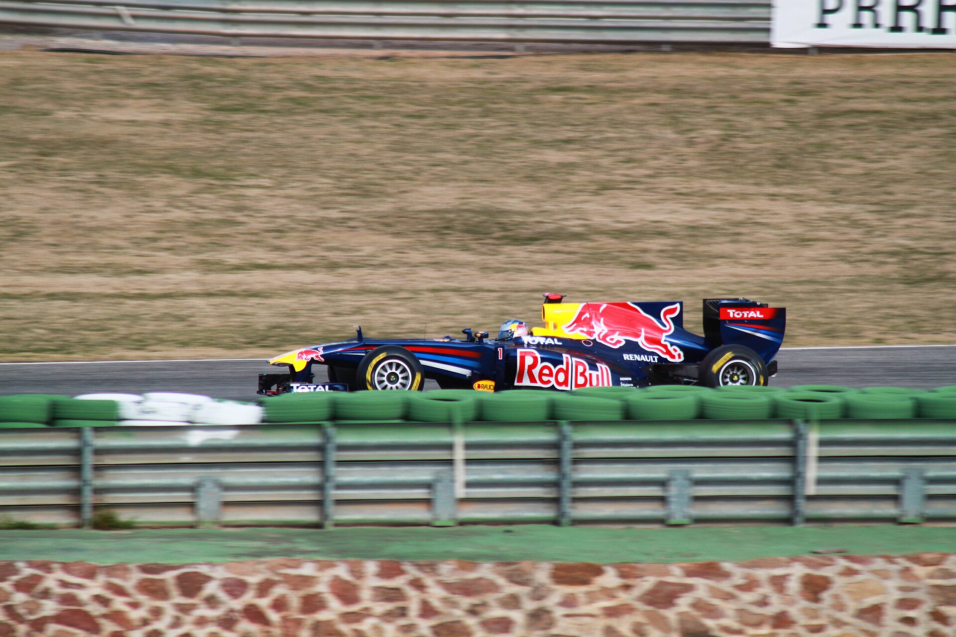 Sebastian Vettel driving the Red Bull Racing RB7 during 2011 testing.