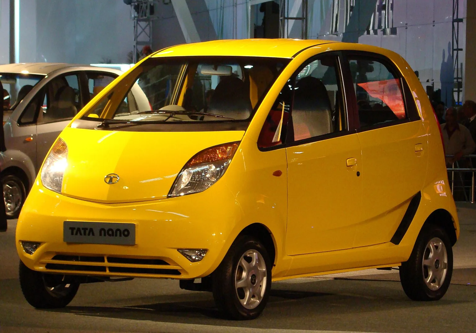 Tata Nano in yellow, the city car discussed for US launch in 2011.
