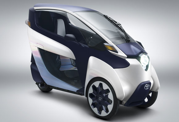 Toyota i-Road concept three-wheeler at a motor show in 2013.