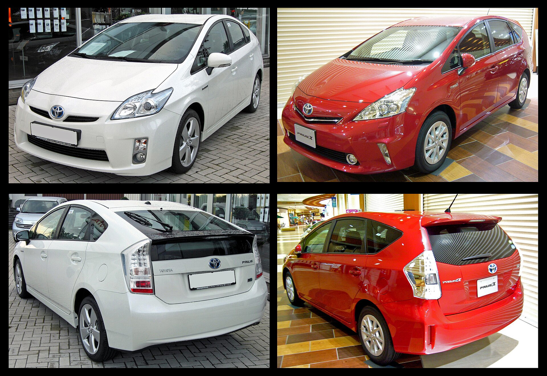 2010 Toyota Prius (left) next to a Prius v (right)