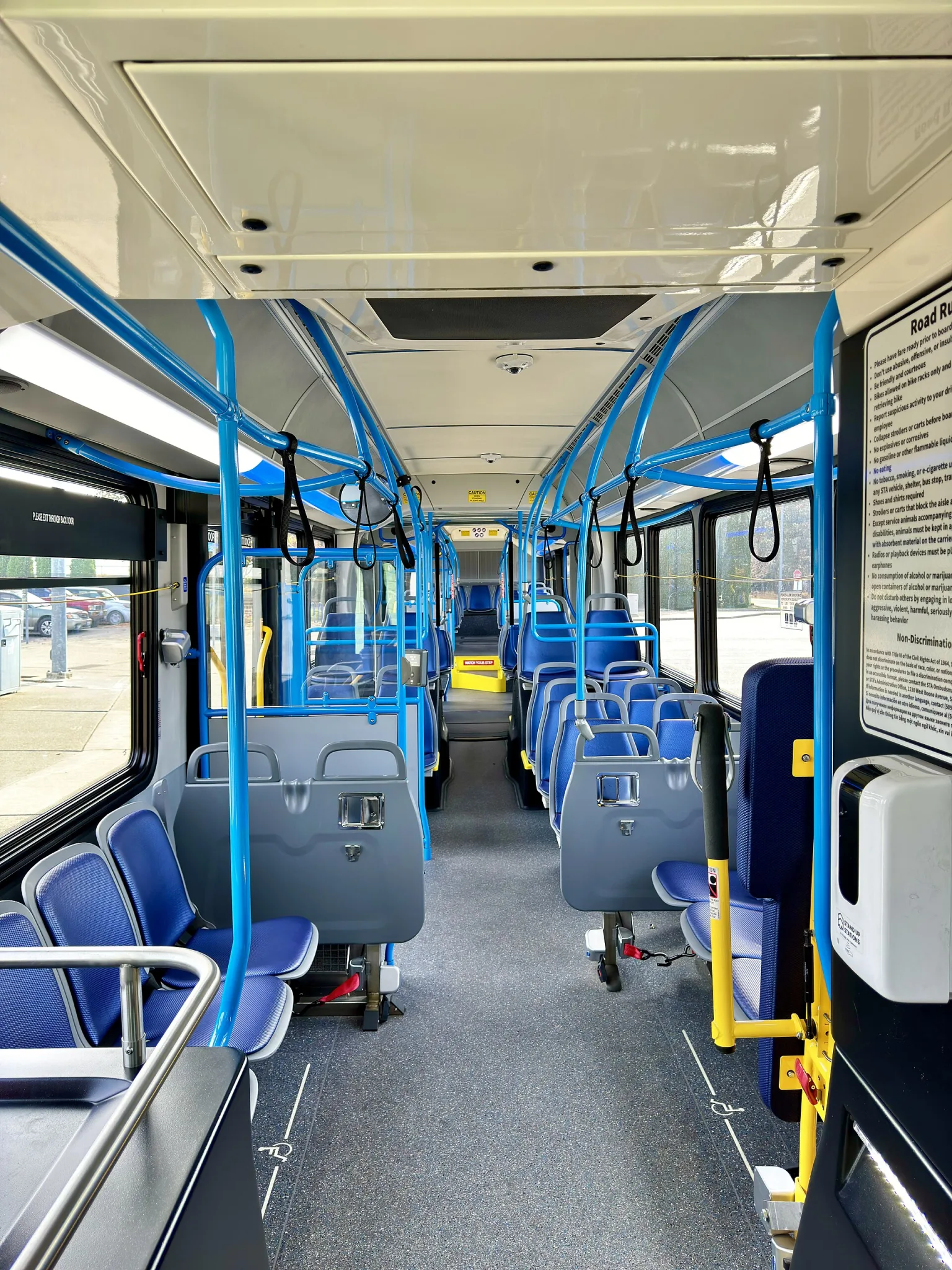 Interior of a New Flyer Xcelsior CHARGE 60-foot electric bus
