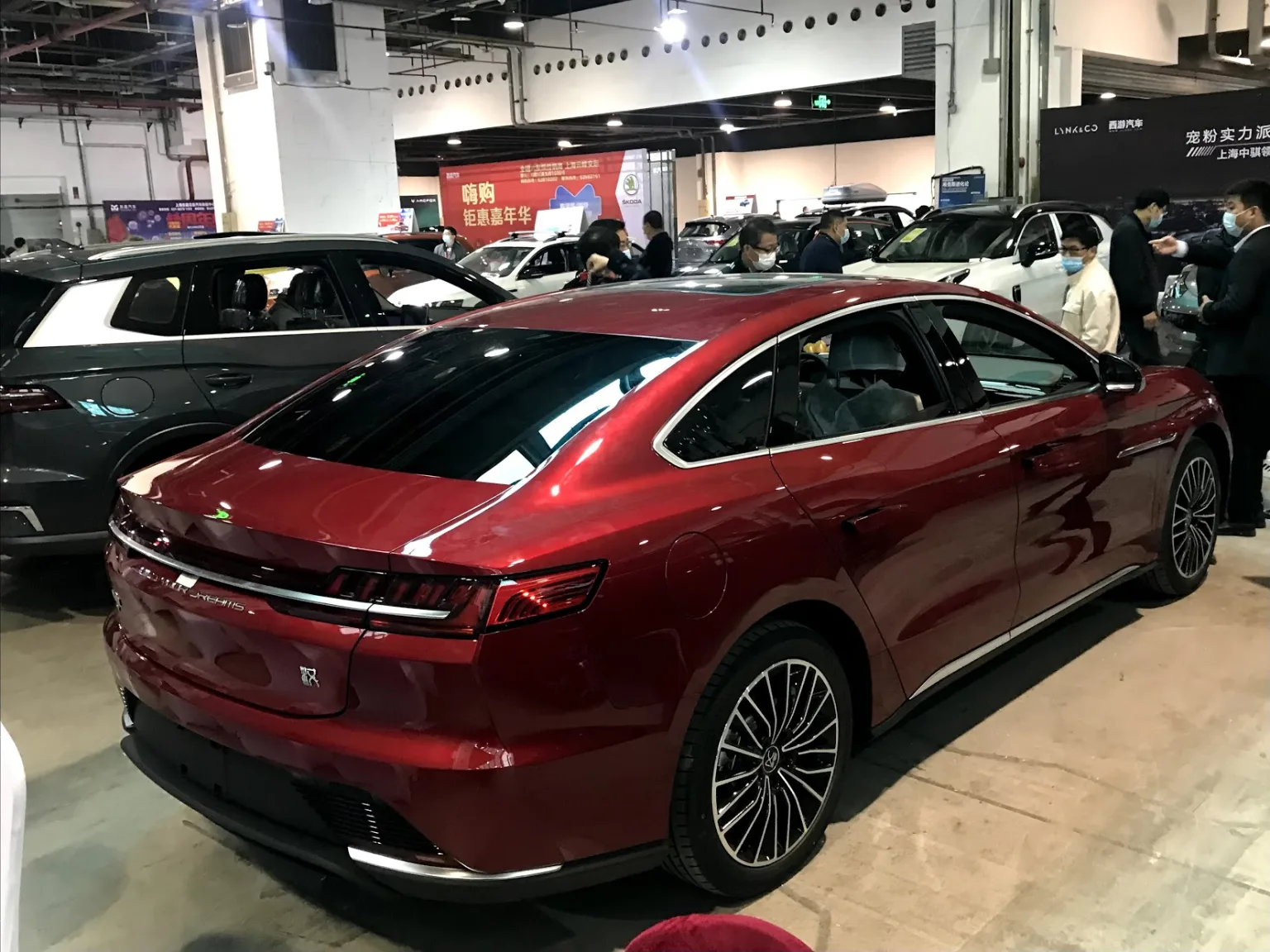 BYD Han EV luxury saloon in a studio setting