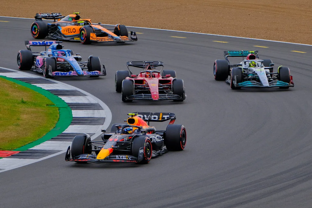 F1 cars battling for the podium at the 2022 British Grand Prix