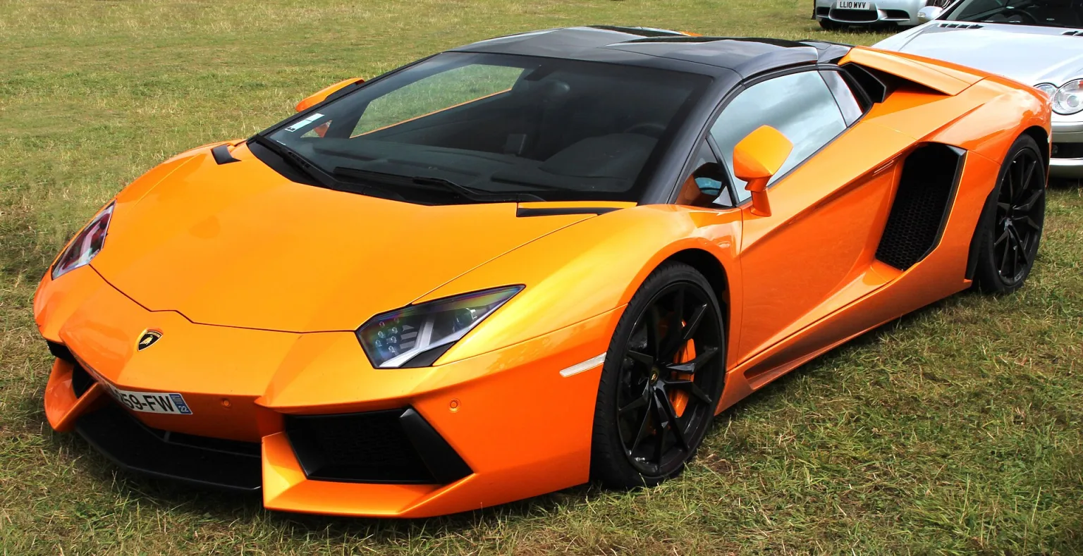 Lamborghini Aventador LP700-4 in orange, side view